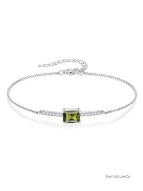 925 Sterling Silver Halo Rectangular Cut Cubic Zirconia Bracelet